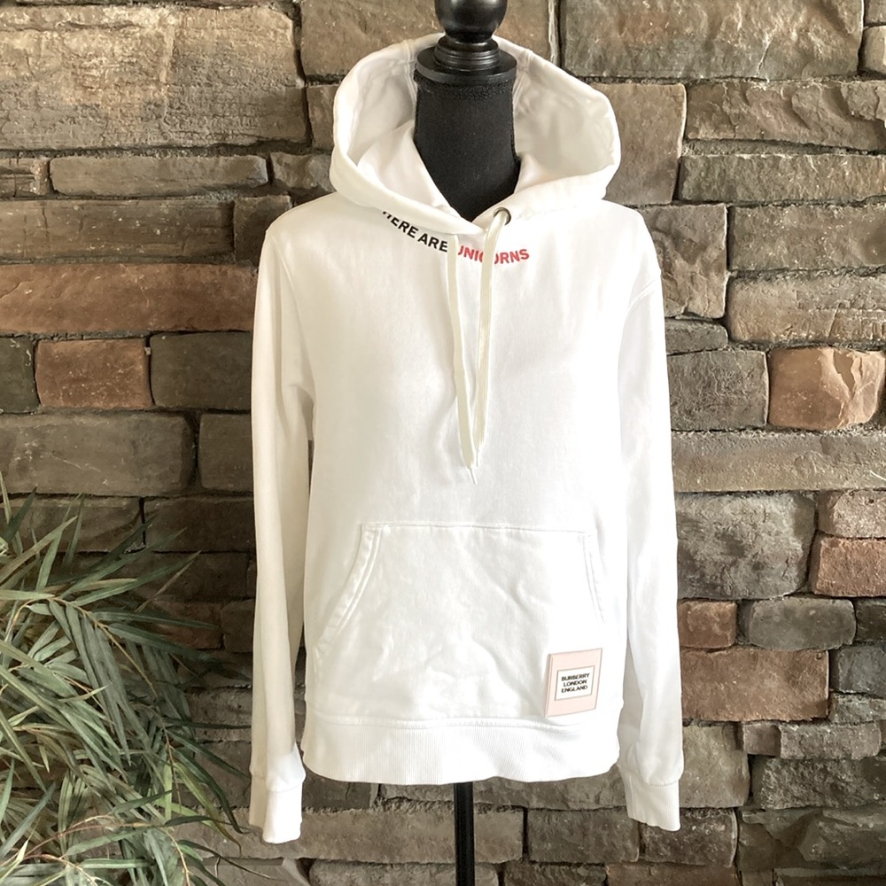 Burberry London White Unicorn Quote Hoodie